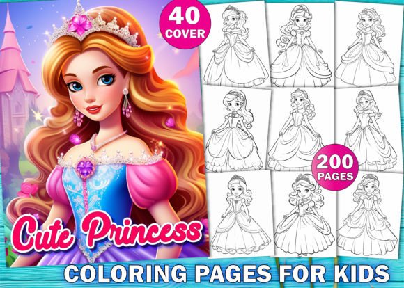 200 Cute Princess Coloring Book for KDP