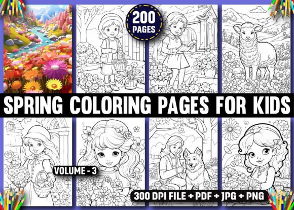 200 Spring Coloring Pages for Kids KDP