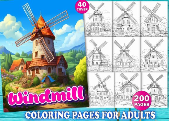 200 Windmill Coloring Page for Adults
